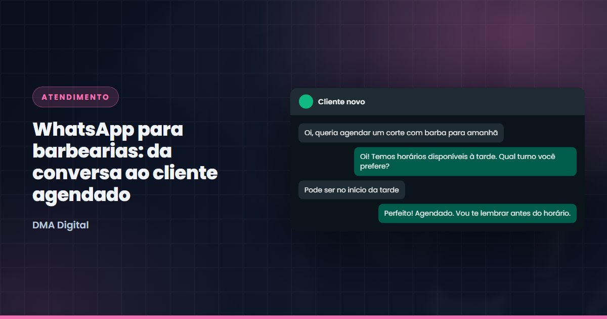 Dono de barbearia respondendo WhatsApp com agenda de horários aberta na tela